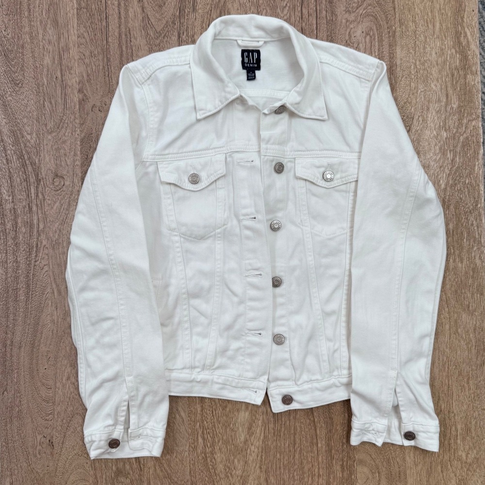 Gap Denim White Jean Jacket Womens‎ Medium 100% Cotton